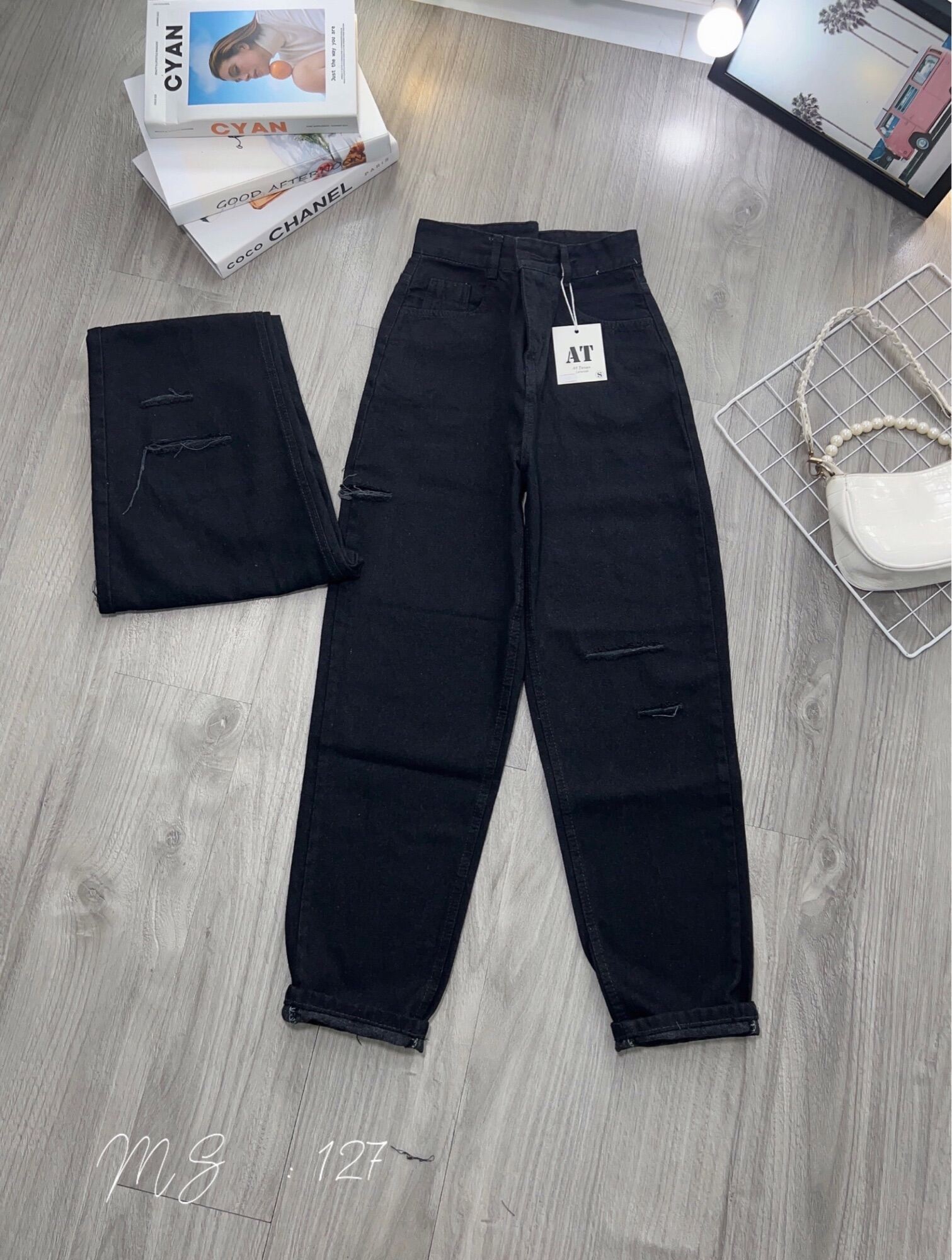 Baggy Jeans Lưng Cao Rách Bẹ 3Line