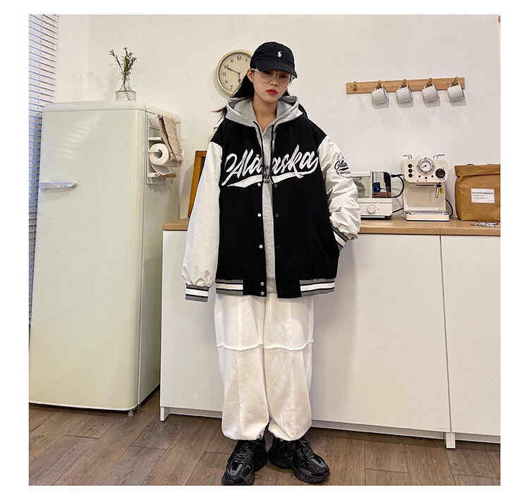Áo khoác ngoài bomber nam nữ mặc thu đông MASKA dáng rộng phối tay trẻ trung cá tính - romwestore