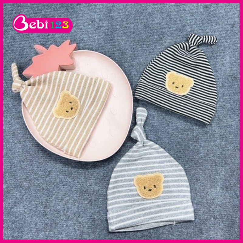 Mũ kẻ sọc hình gấu cho bé 0-6 tháng