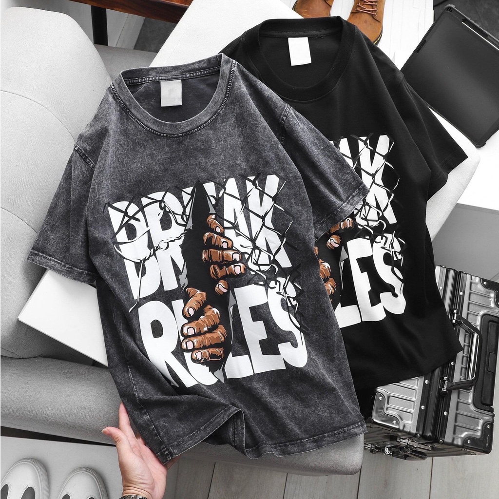 Áo thun tay lỡ Selected in chữ BREAKRULES tee