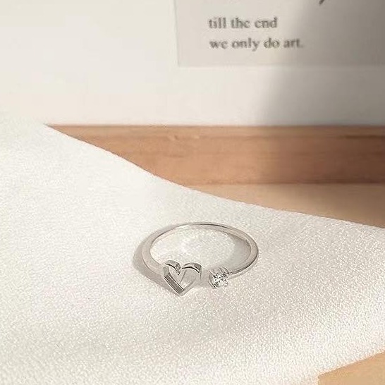 Nhẫn nữ bạc tim đính đá zircon đơn giản dễ thương