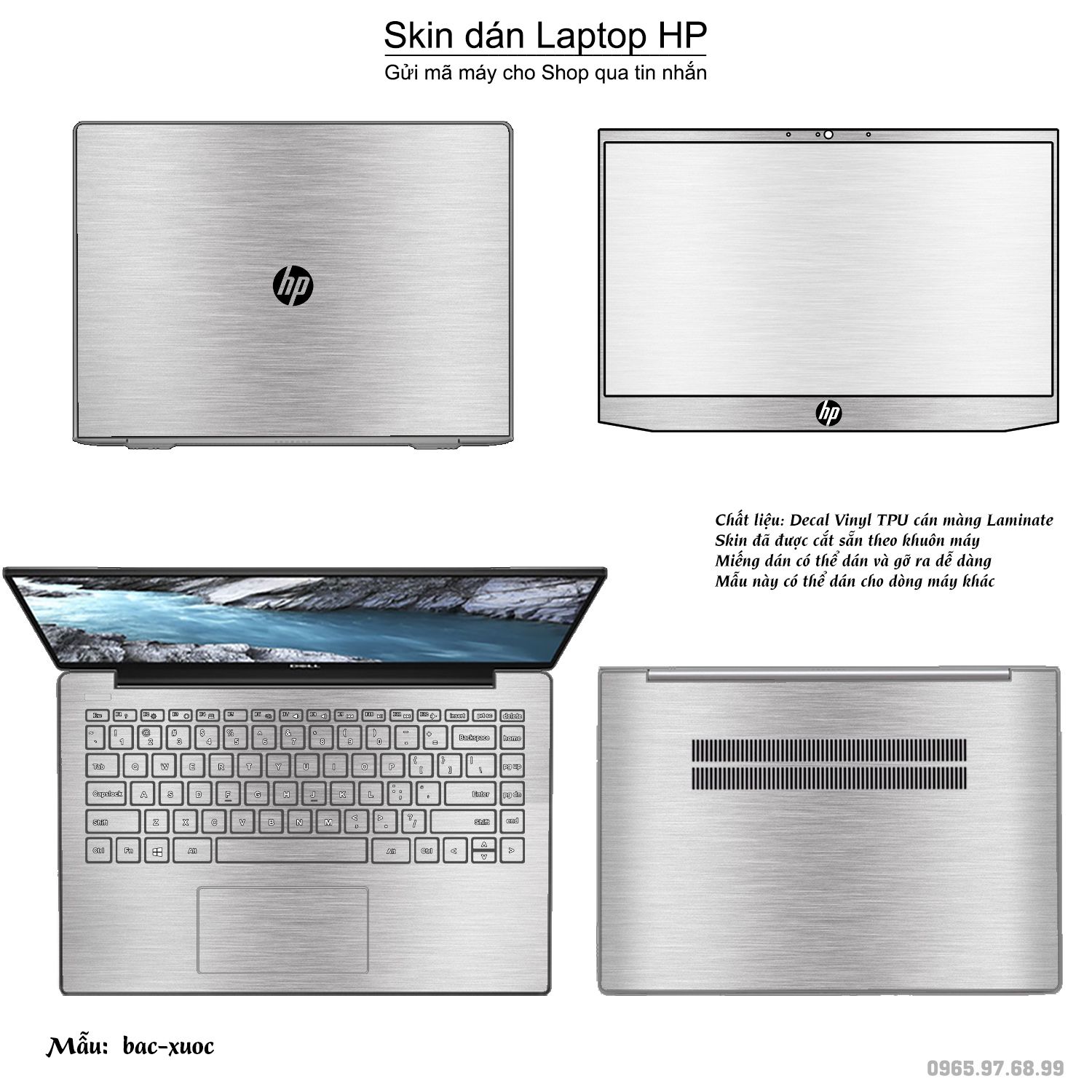 Decal Skin dán Laptop HP mẫu Aluminum Chrome bạc xước