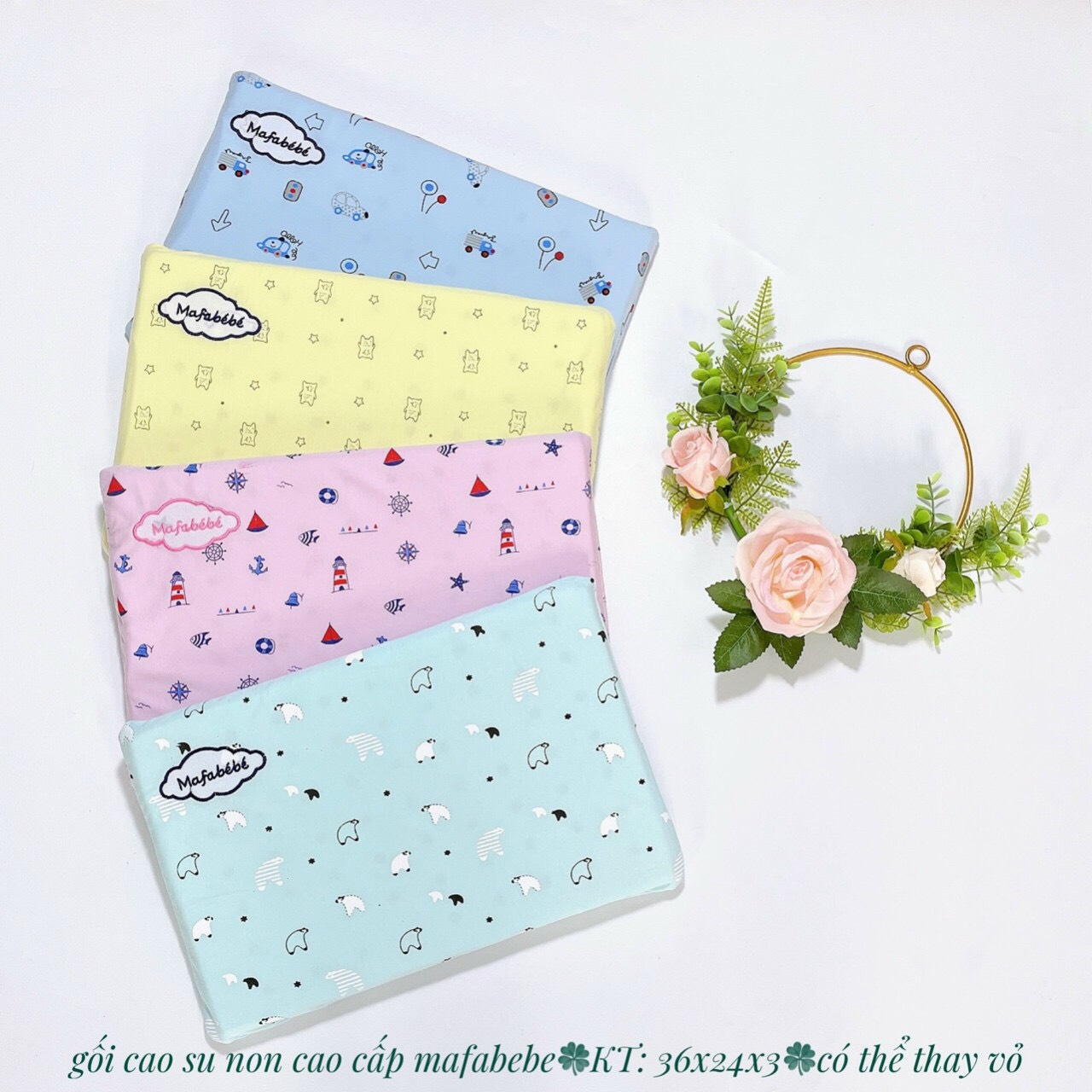 Gối cao su non MAFABEBE có lỗ thông hơi chống bẹp đầu cho bé, giúp bé ngủ ngon.