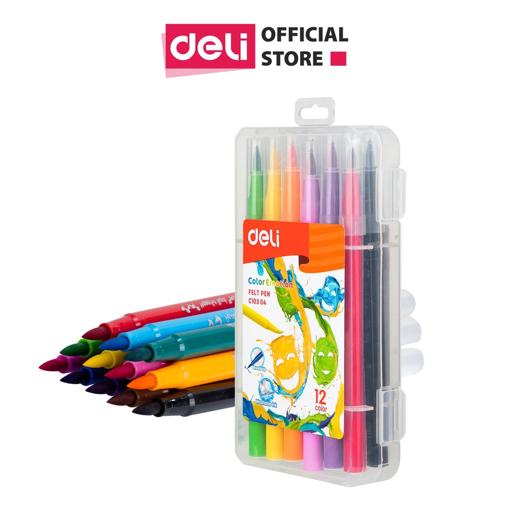 Bút màu nước lông mềm deli - 12 màu/24 màu - 1 hộp - ec10304/ec10324