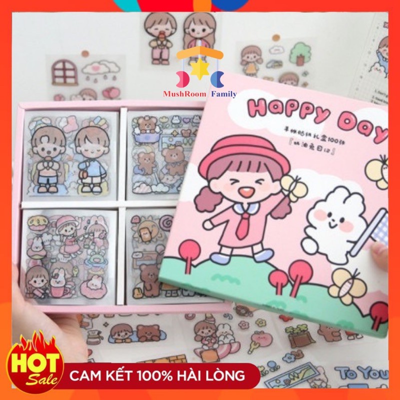 Hộp 1000 sticker dán trang trí cute dễ thương