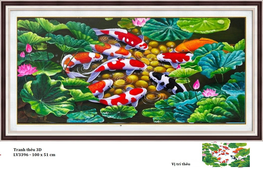 Tranh thêu 3D Cá chép đầm sen LV3396 (100x51cm)