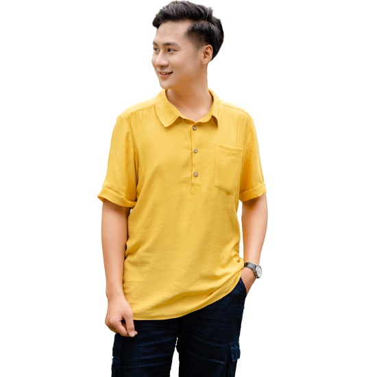 Áo sơ mi nam emspo cổ bẻ túi ngực vàng sms2622