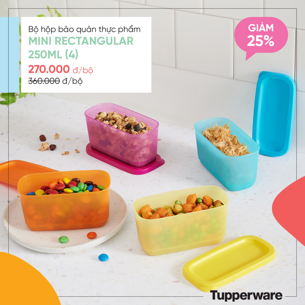 Bộ hộp Mini Rectangular 250ML Tupperware (4 hộp)