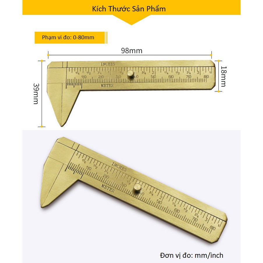 Thước kẹp chất liệu đồng đọ dài 80mm