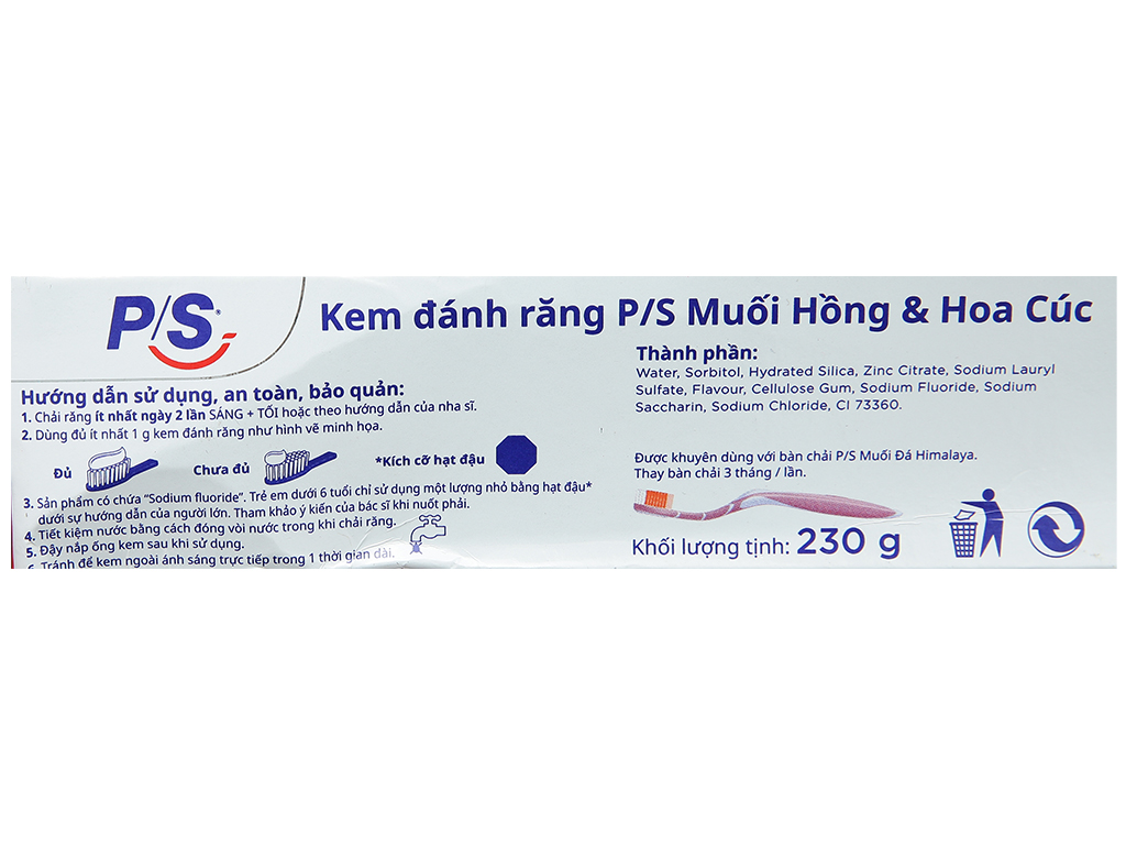 [HCM GIAO 2H]Kem đánh răng P/S Muối hồng & Hoa cúc 230g