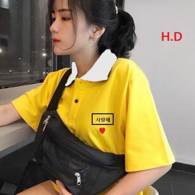 Áo polo chữ hàn ngực lé cổ hda0220