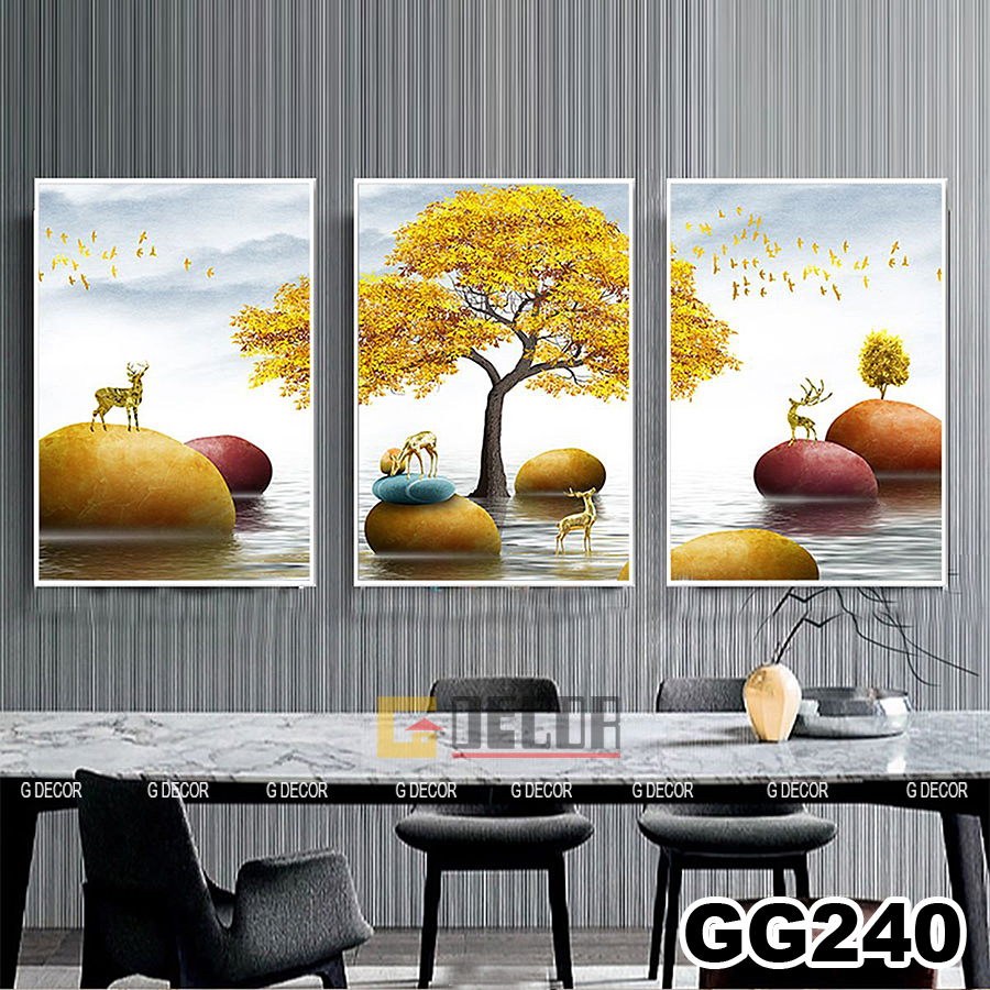Tranh treo tường canvas khung gỗ 3 bức phong cách hiện đại Bắc Âu tranh phong cảnh trang trí phòng khách phòng ngủ 240