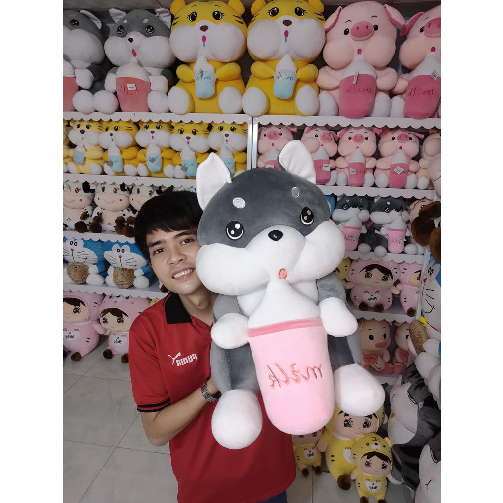 Chó Ôm Bình Sữa gấu bông husky mềm mịn