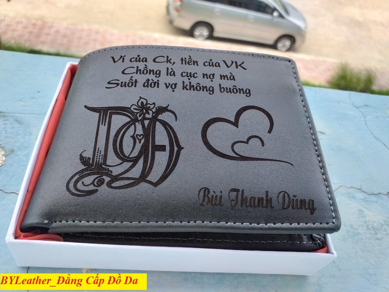 Bóp da bò BYL/Ví Nam Da Bò Khắc Hình/Ví khắc tên