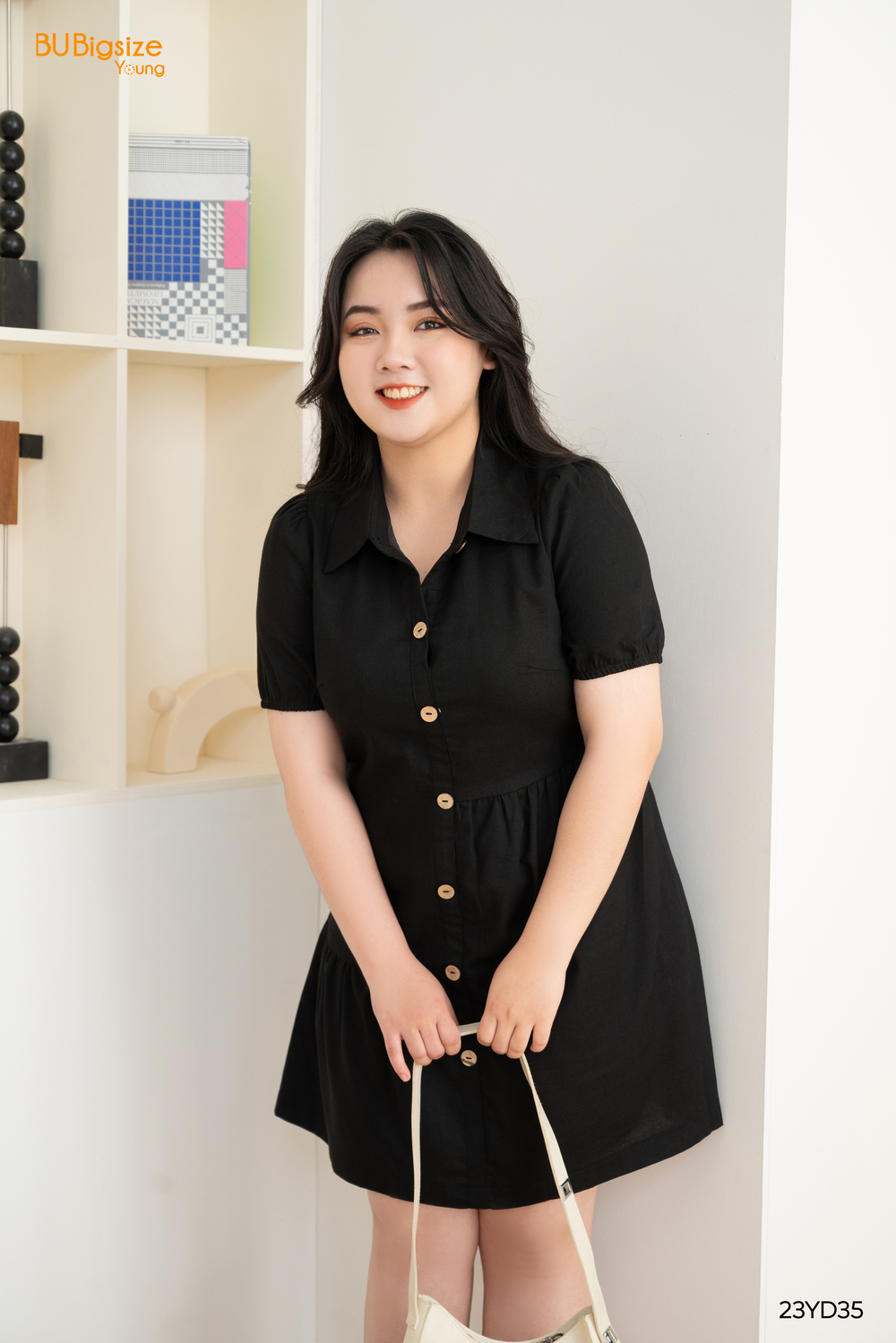 Đầm cổ đức nhún tầng lệch BIGSIZE (55kg đến 95kg) - 23YD35 - [BU Bigsize Young]