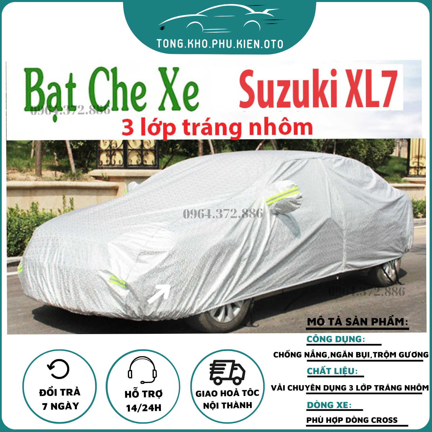 Bạt che phủ xe Suzuki XL7 hàng 3 lớp che nắng, chống mưa cao cấp