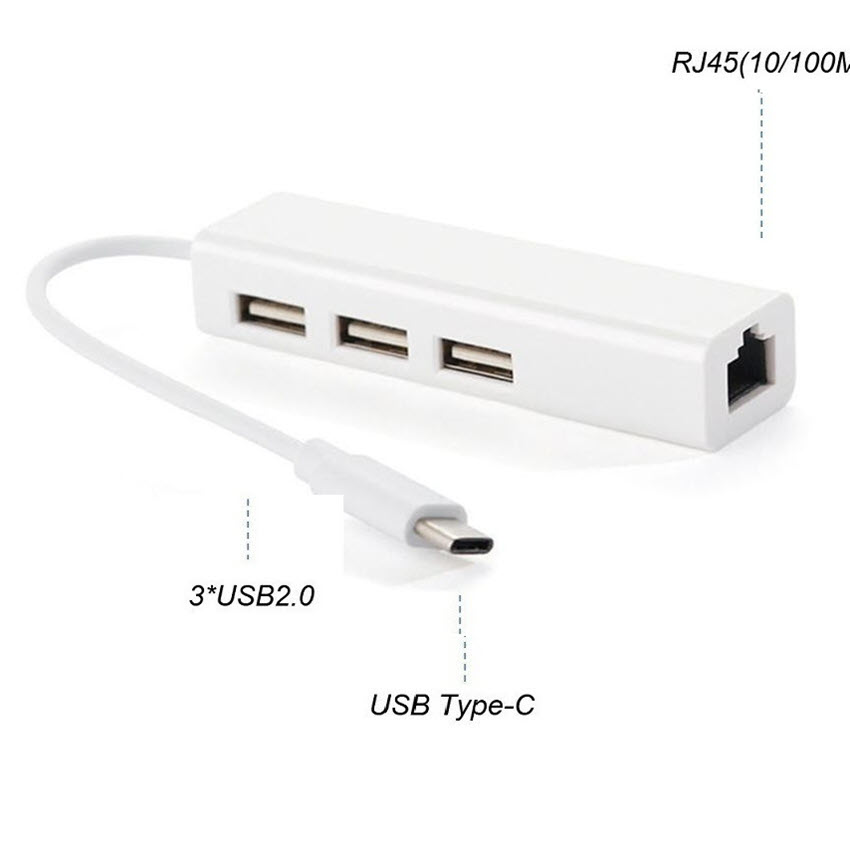 Cáp chuyển USB Type-C ra Lan và 3 cổng USB 2.0 chất lượng cao
