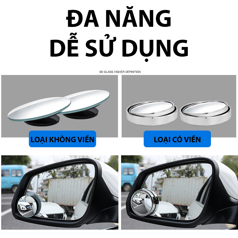 [1 CẶP] Gương cầu lồi ô tô 360 độ gắn kính chiếu hậu, hỗ trợ tầm nhìn góc rộng, có thể xoay 360 độ dùng cho xe hơi bộ 2 gương cầu lồi xoá điểm mù có viền bao - gương cầu 360 độ gắn ô tô xe máy