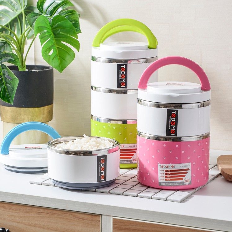 Cặp lồng cơm 2 tầng giữ nhiệt chấm bi ruột inox