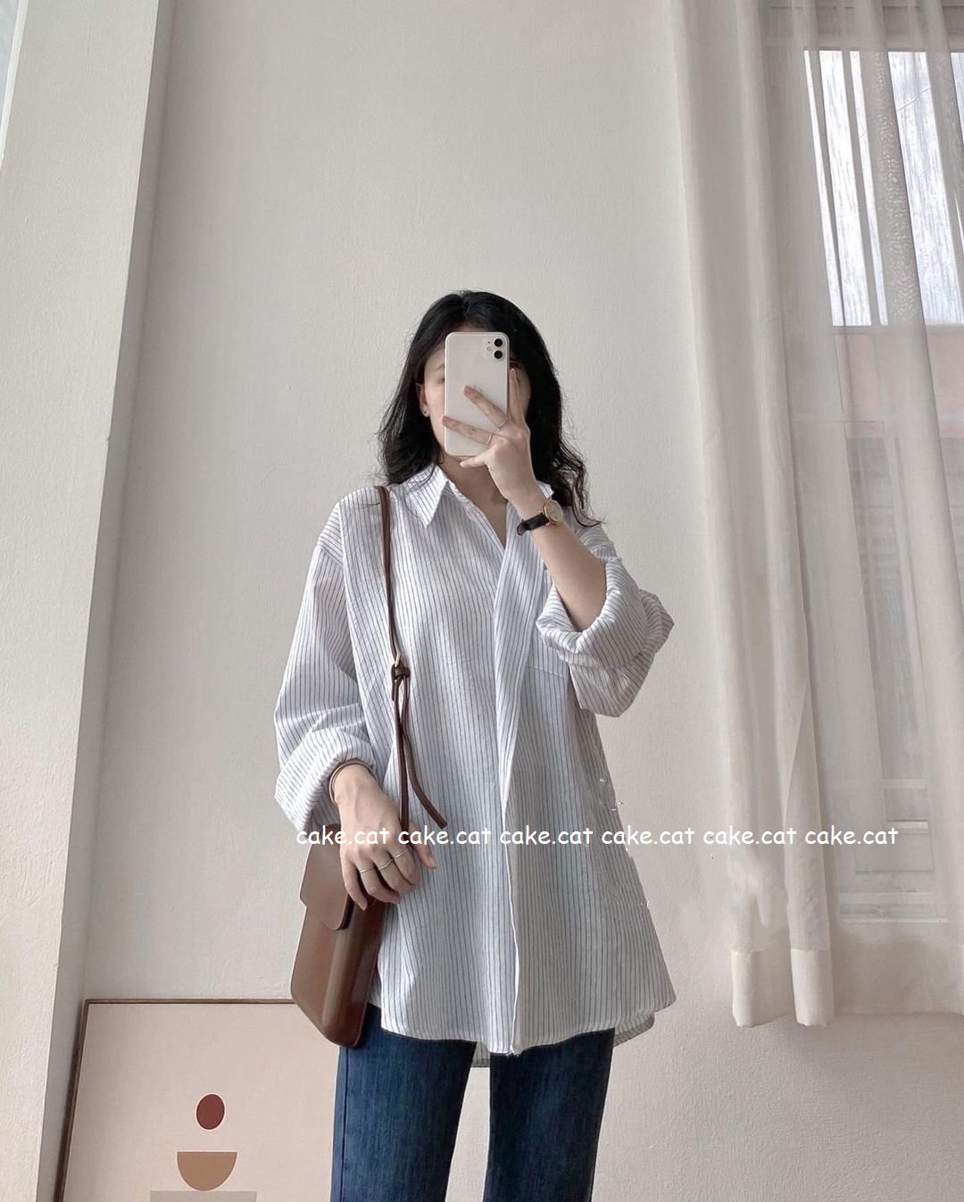 Áo Sơ Mi Kẻ Sọc Dọc Vạt Chéo Kiểu Hàn Quốc
