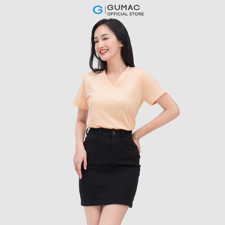 Áo thun cổ tim nữ trơn GUMAC ATC04006