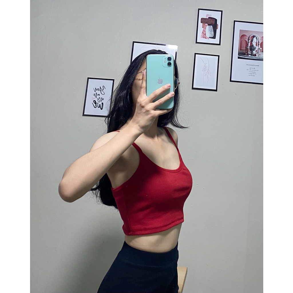[Ảnh Thật -  Giá Tốt] Áo Croptop 2 Dây Sợi Bún