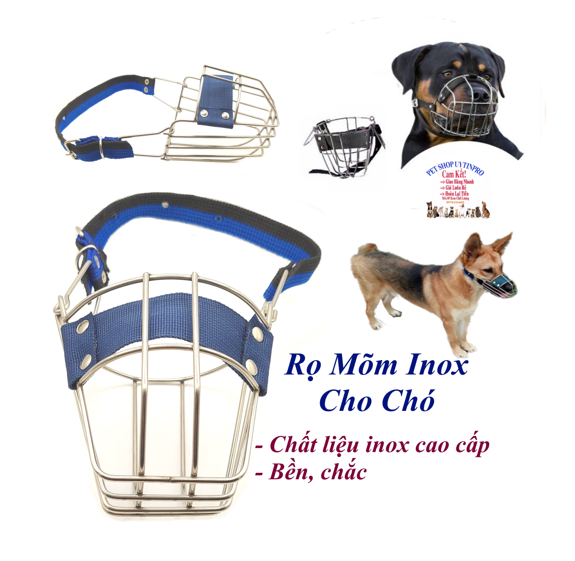 Rọ mõm inox cho chó lớn chống cắn phá 3 size