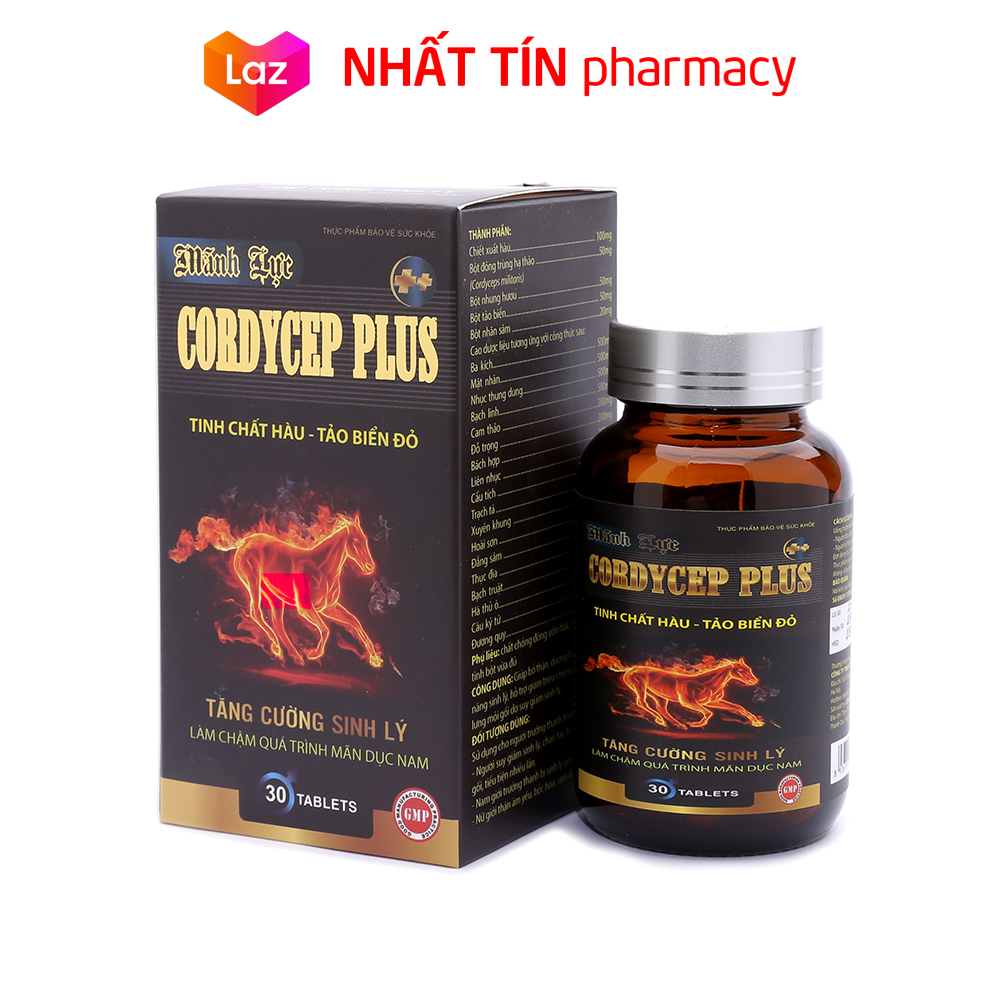 Viên uống tăng cường sinh lý nam Cordycep Plus bổ thận tráng dương giảm đau lưng mỏi gối - Hộp đen 30 viên - NHẤT TÍN PHARMACY