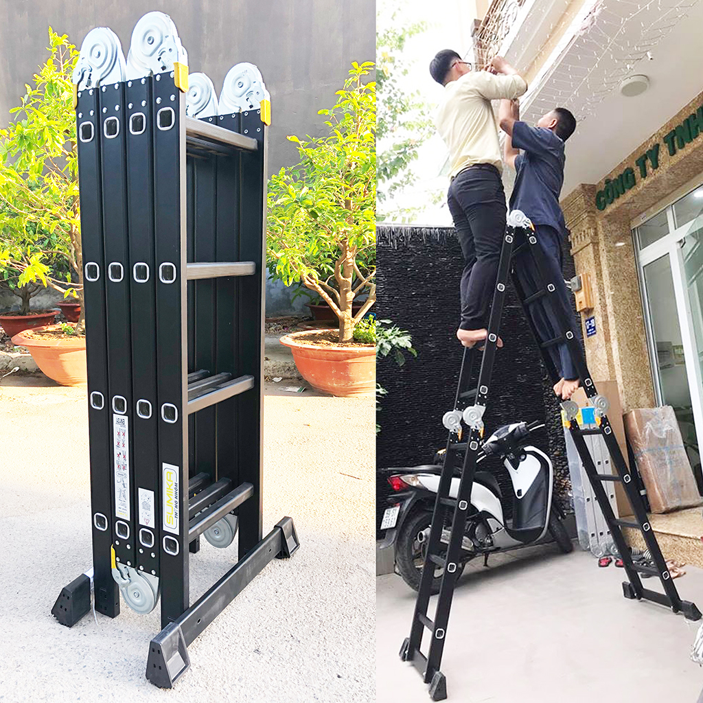 Thang nhôm gấp 4 đoạn 4,58m Sumika SKM204 New