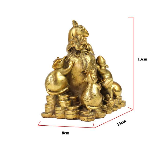 Tượng đàn chuột ôm túi tiền ngũ thử thần tài bằng đồng thau phong thủy Hồng Thắng