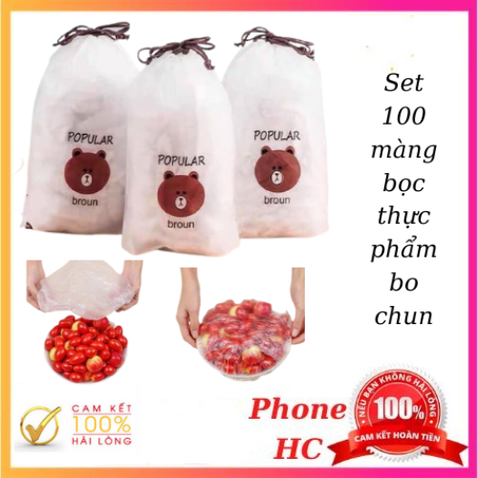 Set 100 màng bọc thực phẩm túi gấu co giãn tái sử dụng
