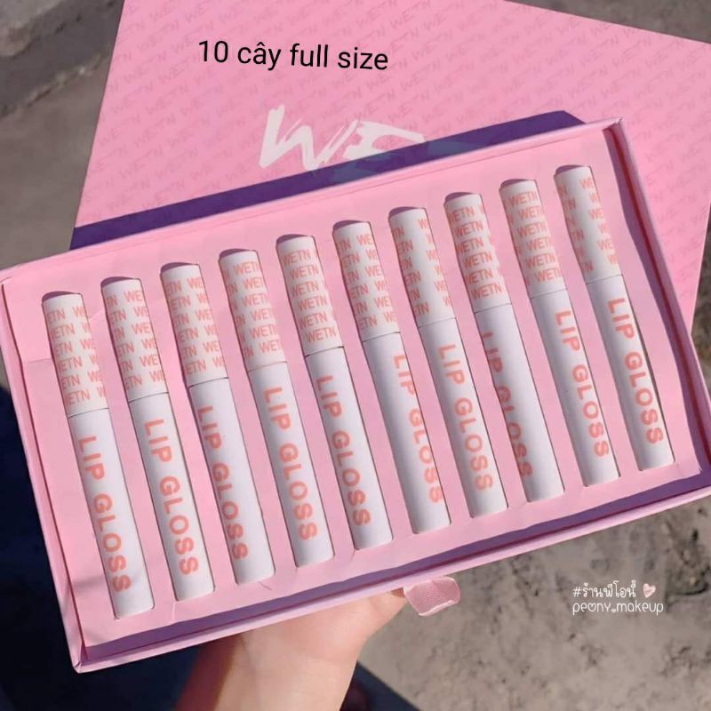 Set son kem wetn lip gloss 10 cây 10 màu siêu lì mềm mượt