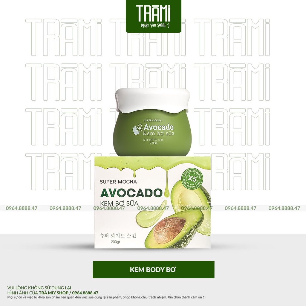 Kem trắng da, dưỡng ẩm body bơ và body sữa dê, avocado body cream mocha 200g and goat milk 3s cream 200g