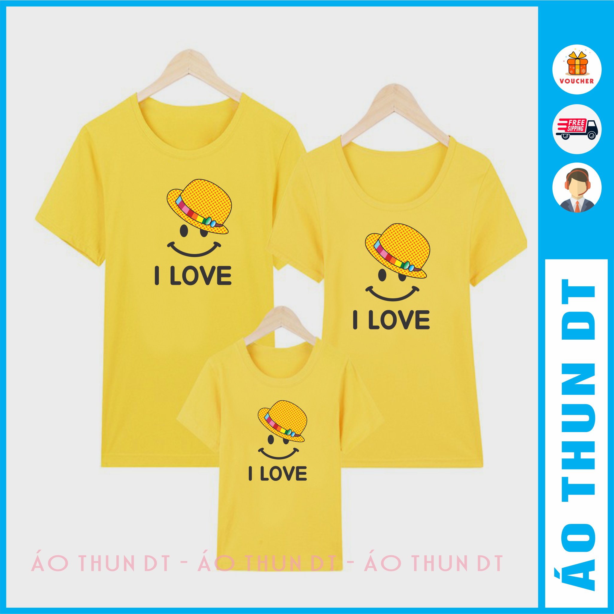 Áo gia đình I LOVE màu vàng