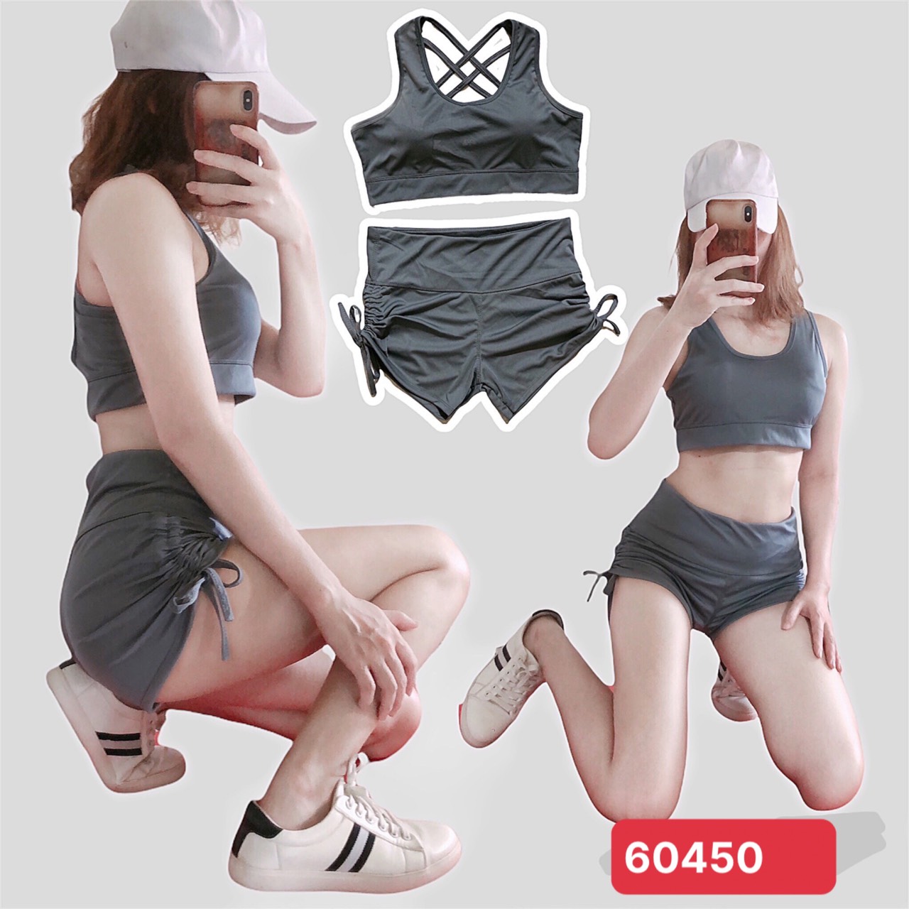 Đồ tập gym yoga nữ áo bra kèm mút quần đùi dây rút đồ bộ nữ kh2
