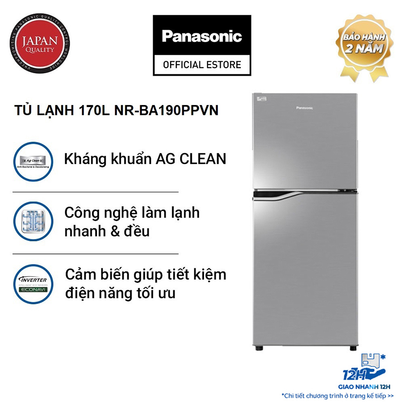 [Trả góp 0%] Tủ lạnh Panasonic Inverter 170 lít NR-BA190PPVN  - Kháng khuẩn tinh thể bạc Ag+ - Bảo hành chính hãng 24 tháng