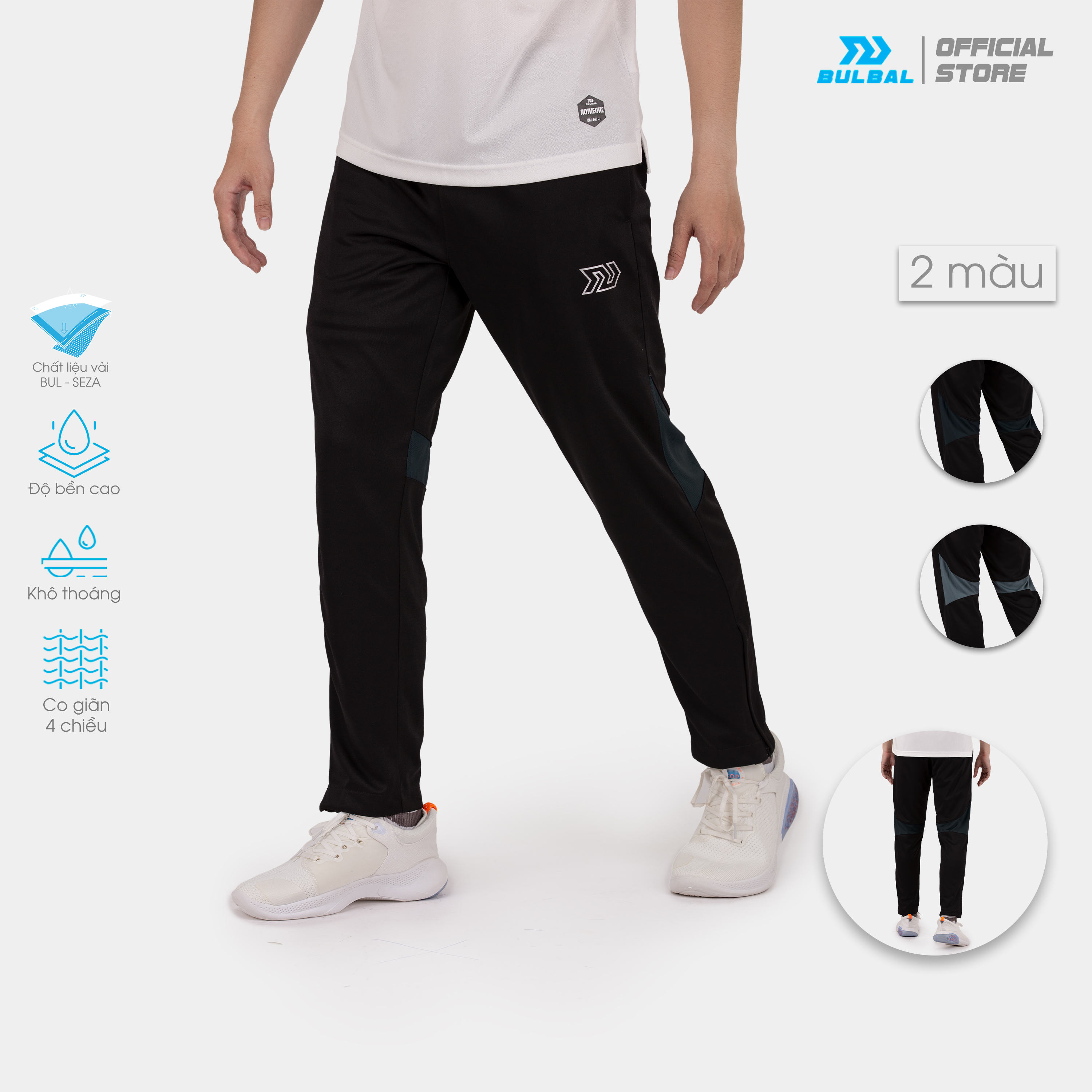 Quần dài thể thao Bulbal Waza 4 cao cấp, ống suông có khóa kéo, chất vải Sẹc-dày thoáng mát, vận động thoải mái
