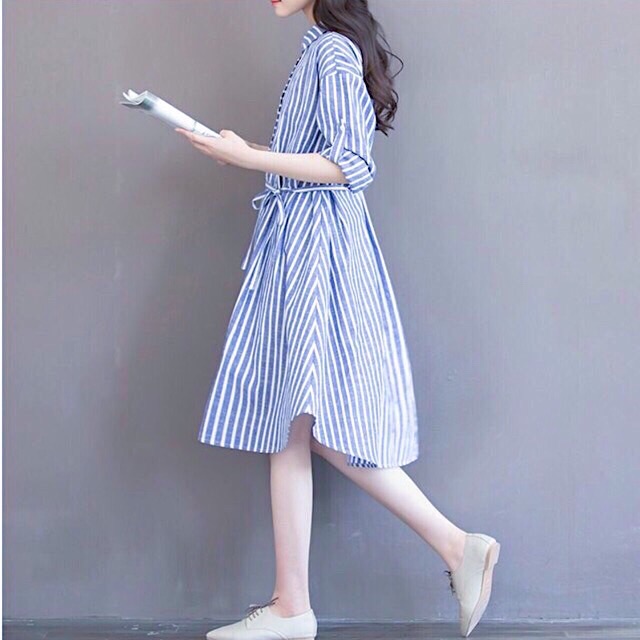 Đầm sọc xanh form A