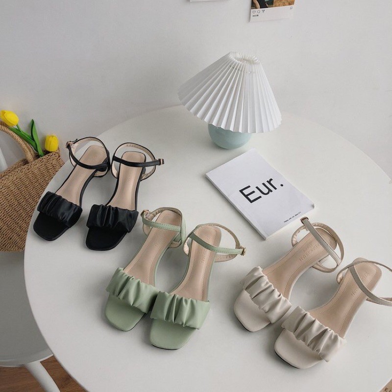 Dép Sandal cao gót phối xếp ly cho nữ