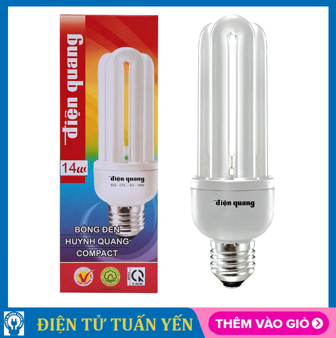 Đèn compact Điện Quang 3U công suất 14W đuôi E27 ánh sáng trắng - Hàng chính hãng