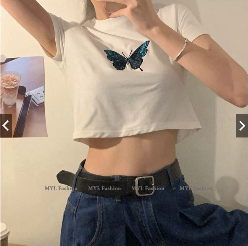 Áo crotop ngắn tay in hình bướm