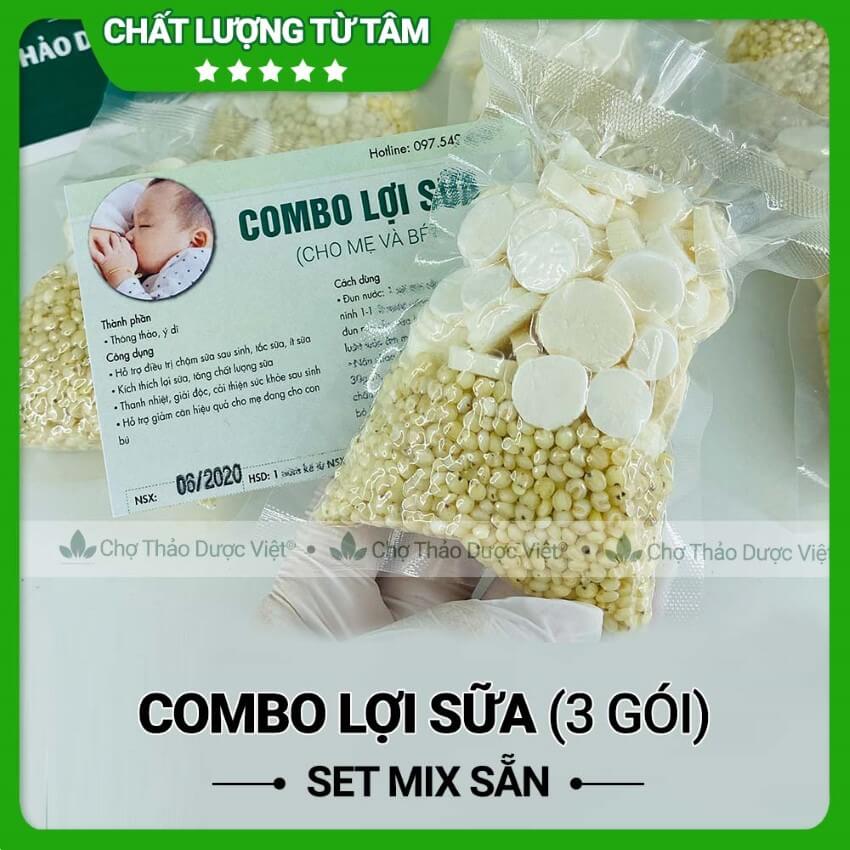 Combo Lợi Sữa Cho Mẹ Và Bé 3 Gói Mix Sẵn Gồm Ý Dĩ Và Thông Thảo