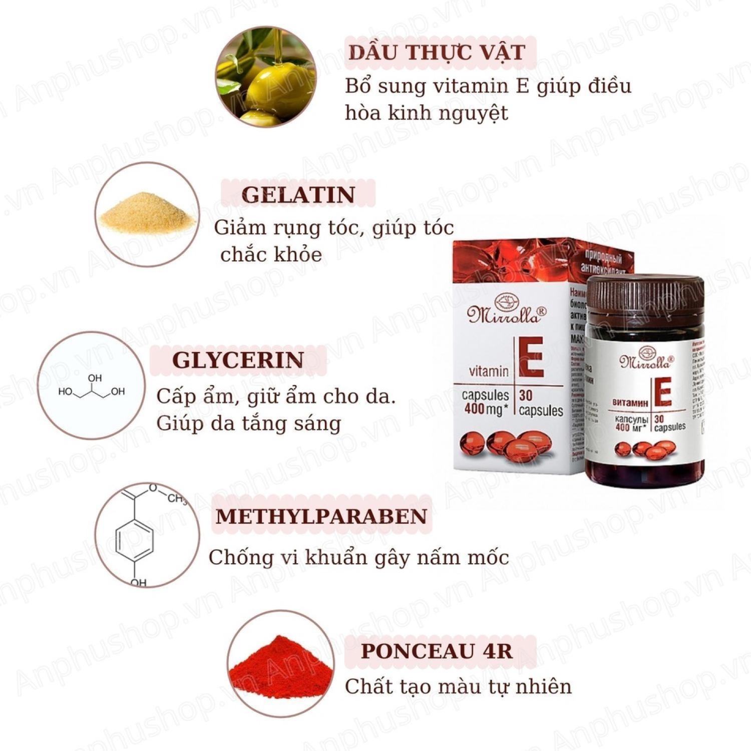 Vitamin E đỏ Nga Mirrolla 270mg - 400mg (Sản phẩm chính hãng)