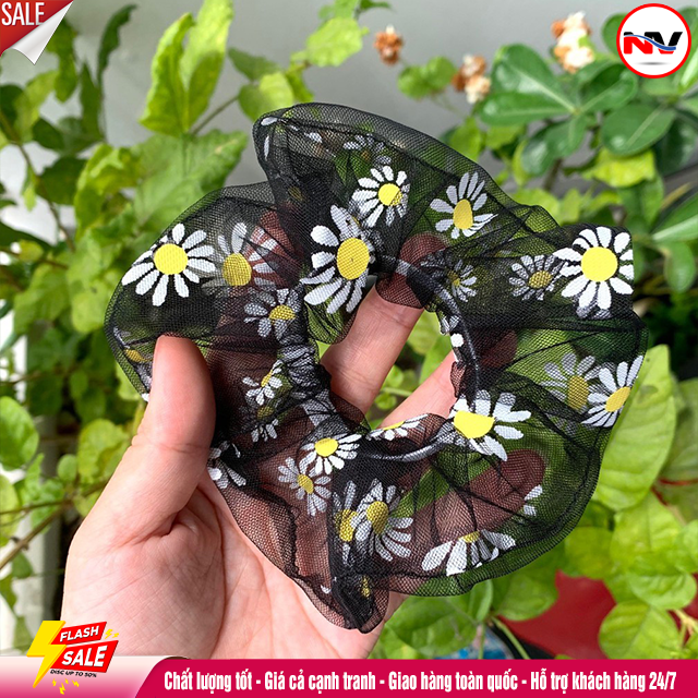 Dây Cột Tóc Scunchies Hoa Cúc Vải Hàn Quốc Cho Nữ