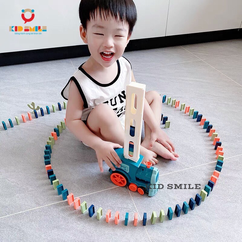 Đồ chơi  tàu hỏa chạy pin xếp 60 thanh domino tự động siêu hấp dẫn, chất liệu nhựa ABS cao cấp phát triển trí thông minh cho trẻ em từ 2 tuổi trở lên