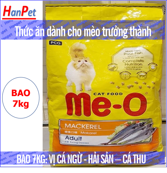 Hanpet -Me-o 7kg Thức ăn viên cho mèo lớn - CÁ NGỪ - CÁ THU - HẢI SẢN  dạng bao 7kg (gồm 20 gói) thức ăn  mèo trưởng thành (trên 1 năm tuổi)