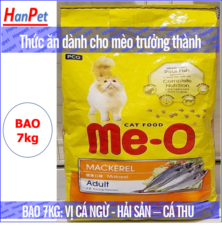 Hanpet -Me-o 7kg Thức ăn viên cho mèo lớn - CÁ NGỪ - CÁ THU - HẢI SẢN dạng bao 7kg (gồm 20 gói) thức ăn mèo trưởng thành (trên 1 năm tuổi)
