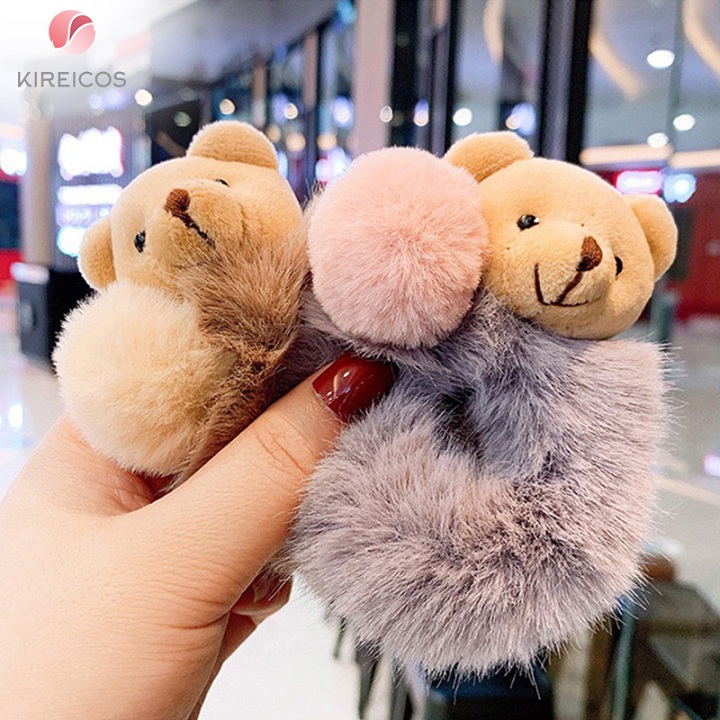 [HCM]Cột Tóc Lông Xù Cao Cấp Đính Gấu Siêu Cute - kireicos