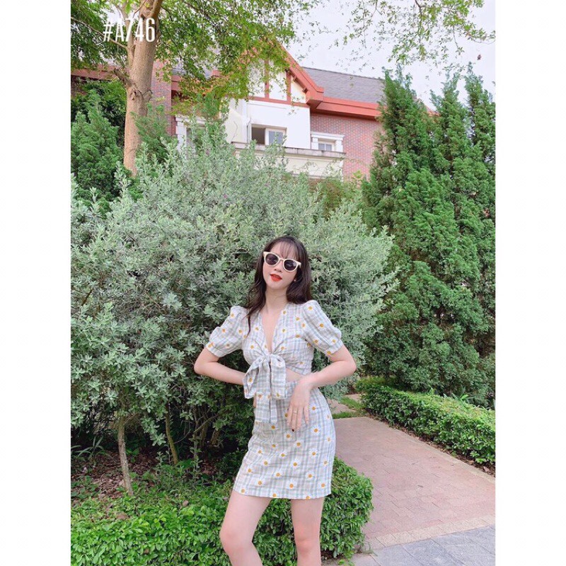 Đầm váy hoa cúc cột nơ dễ thương có size có ảnh thật