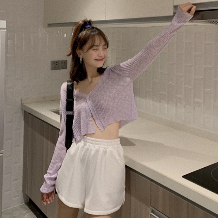 Áo Cadigan crotop len mỏng,  dài tay kiểu dáng Hàn Quốc